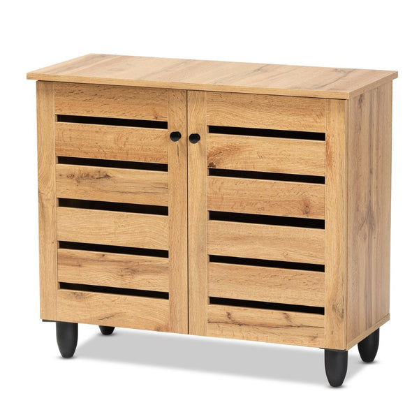 Baxton Studio Baxton Studio Gisela Modern Oak Brown Shoe Storage Cabinet with Slatted Doors for Stylish Organization SC865512M-Wotan Oak