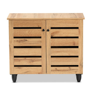 Baxton Studio Baxton Studio Gisela Modern Oak Brown Shoe Storage Cabinet with Slatted Doors for Stylish Organization SC865512M-Wotan Oak