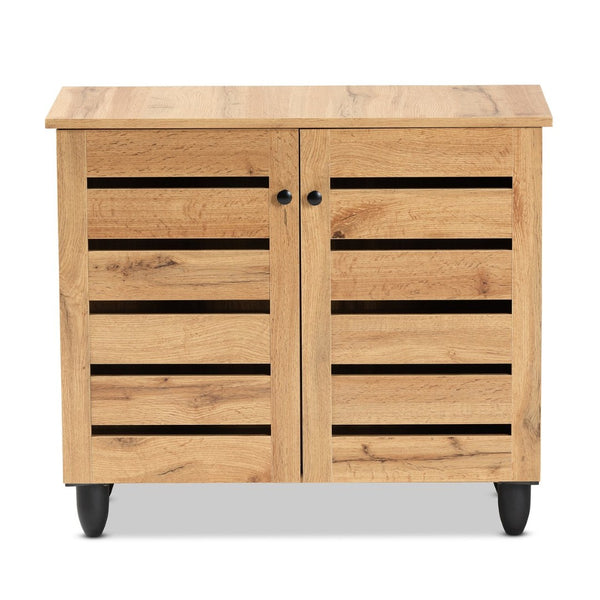 Baxton Studio Baxton Studio Gisela Modern Oak Brown Shoe Storage Cabinet with Slatted Doors for Stylish Organization SC865512M-Wotan Oak