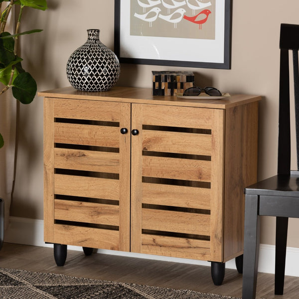Baxton Studio Baxton Studio Gisela Modern Oak Brown Shoe Storage Cabinet with Slatted Doors for Stylish Organization SC865512M-Wotan Oak