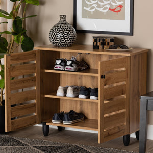 Baxton Studio Baxton Studio Gisela Modern Oak Brown Shoe Storage Cabinet with Slatted Doors for Stylish Organization SC865512M-Wotan Oak