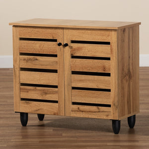 Baxton Studio Baxton Studio Gisela Modern Oak Brown Shoe Storage Cabinet with Slatted Doors for Stylish Organization SC865512M-Wotan Oak