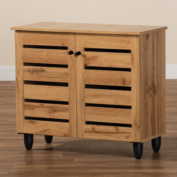 Baxton Studio Baxton Studio Gisela Modern Oak Brown Shoe Storage Cabinet with Slatted Doors for Stylish Organization SC865512M-Wotan Oak