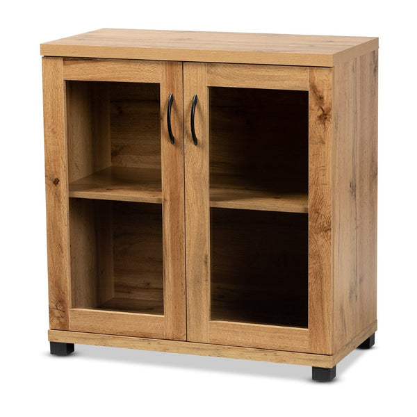 Baxton Studio Baxton Studio Modern Oak Brown 2-Door Storage Cabinet with Glass Doors for Chic Organization and Display SR 890001-Wotan Oak