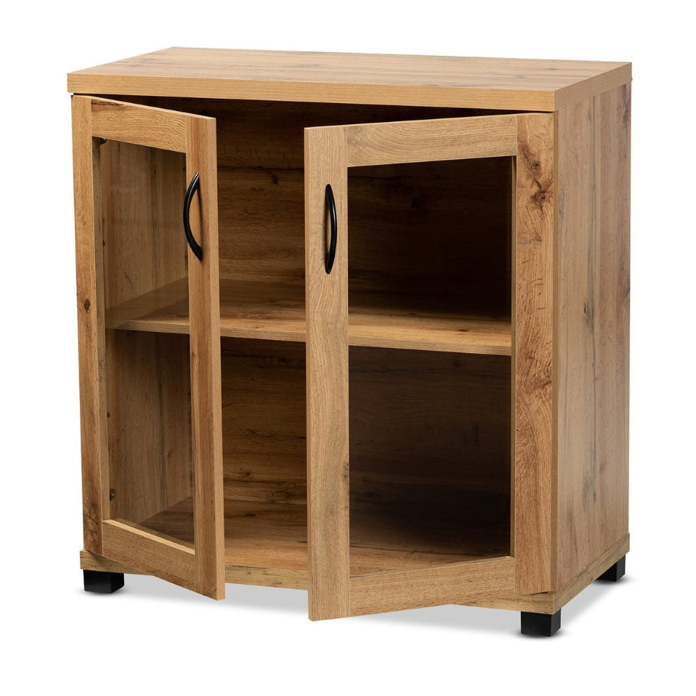 Baxton Studio Baxton Studio Modern Oak Brown 2-Door Storage Cabinet with Glass Doors for Chic Organization and Display SR 890001-Wotan Oak