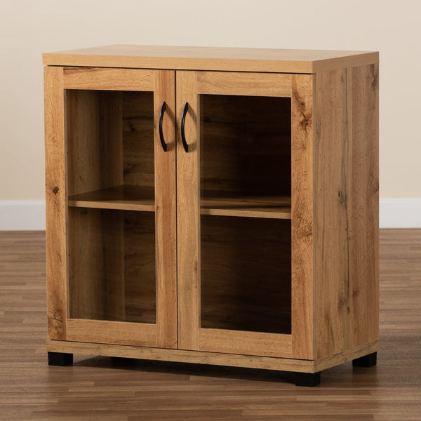 Baxton Studio Baxton Studio Modern Oak Brown 2-Door Storage Cabinet with Glass Doors for Chic Organization and Display SR 890001-Wotan Oak