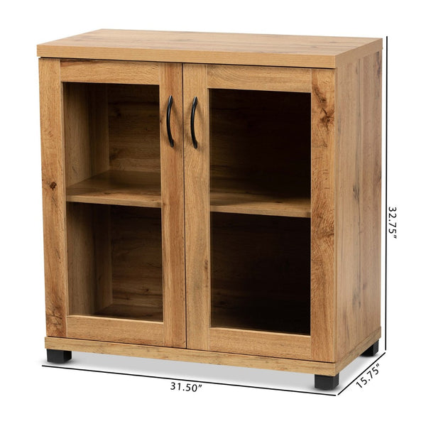 Baxton Studio Baxton Studio Modern Oak Brown 2-Door Storage Cabinet with Glass Doors for Chic Organization and Display SR 890001-Wotan Oak