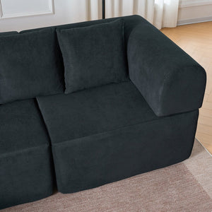 English Elm 106" Modular Sectional Sofa with Deep Seat Velvet Upholstery, Boneless L Shaped Chaise, 5 Pillows, No Assembly Required Black W3163S00043