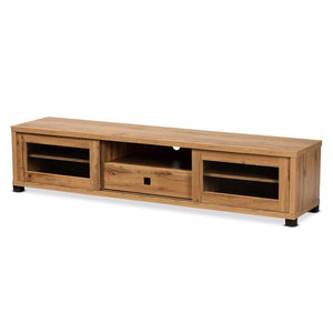 Baxton Studio Baxton Beasley Modern Oak Brown TV Stand with 1 Drawer, Glass Doors, and Cord Management System TV834180-Wotan Oak