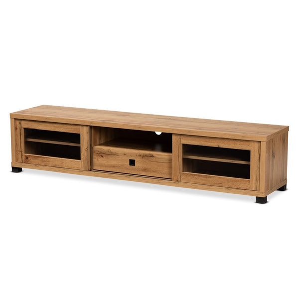 Baxton Studio Baxton Beasley Modern Oak Brown TV Stand with 1 Drawer, Glass Doors, and Cord Management System TV834180-Wotan Oak