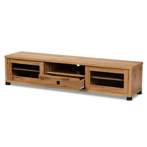 Baxton Studio Baxton Beasley Modern Oak Brown TV Stand with 1 Drawer, Glass Doors, and Cord Management System TV834180-Wotan Oak