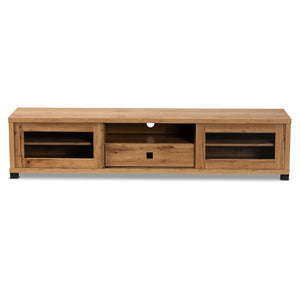 Baxton Studio Baxton Beasley Modern Oak Brown TV Stand with 1 Drawer, Glass Doors, and Cord Management System TV834180-Wotan Oak