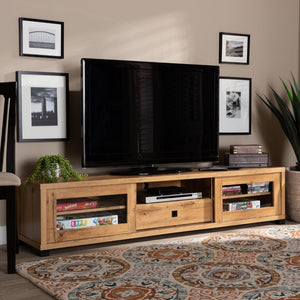 Baxton Studio Baxton Beasley Modern Oak Brown TV Stand with 1 Drawer, Glass Doors, and Cord Management System TV834180-Wotan Oak