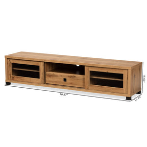 Baxton Studio Baxton Beasley Modern Oak Brown TV Stand with 1 Drawer, Glass Doors, and Cord Management System TV834180-Wotan Oak