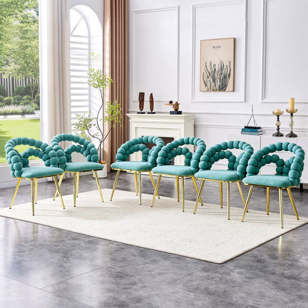 English Elm Set of 4 Velvet Bubble Chain Dining Chairs with Glam Metal Legs for Modern Kitchens Gold,Teal W1512P491827