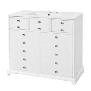 English Elm 36'' Bathroom Vanity with Ceramic Sink Combines Retro Solid Wood Frame, Soft-Close Drawers & Ample Storage White N710P195628K