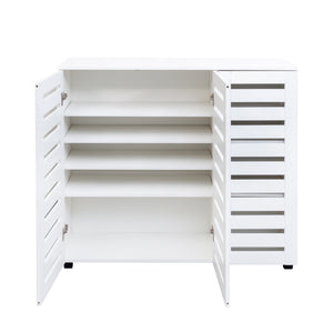 English Elm Shoe Cabinet 4-Tier Adjustable Shelves Louvered Door Shoe Rack Organizer for Entryway Hallway White W331P242459