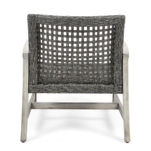 English Elm Christopher Knight Home® - HAMPTON Grey+Black Wood & Wicker Club Chairs Set of 2 — Handcrafted Acacia Frame, Mixed Black Wicker, Cozy 60397.00WTCLMBLK
