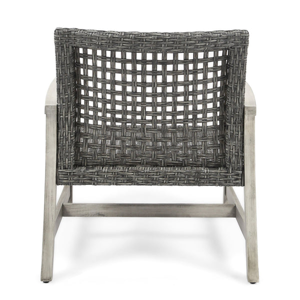 English Elm Christopher Knight Home® - HAMPTON Grey+Black Wood & Wicker Club Chairs Set of 2 — Handcrafted Acacia Frame, Mixed Black Wicker, Cozy 60397.00WTCLMBLK