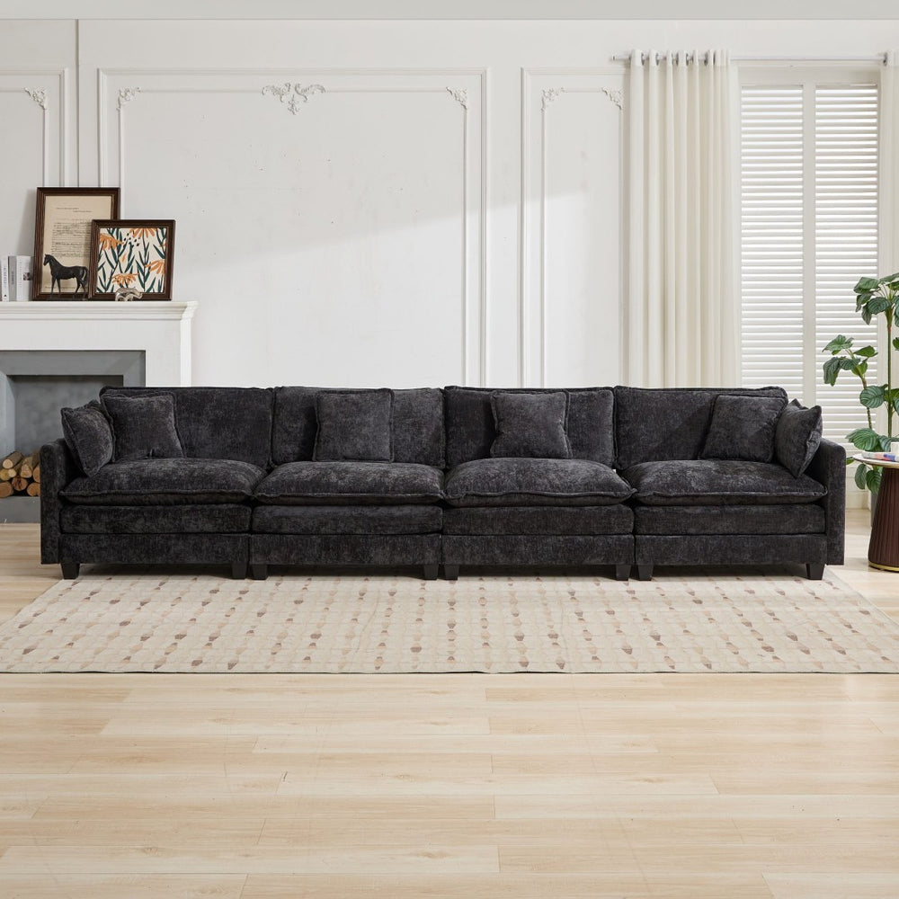 English Elm Cloud Modular Sectional Sofa Four Seat Chenille Upholstered Couch for Living Room Black W1143S00055