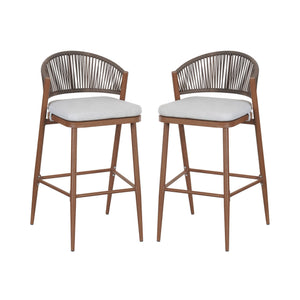 English Elm Christopher Knight Home® - Outdoor 30.25" Barstool Set Of 2 - Stylish Aluminum Frame With Pe Rattan Backrest, Teak Finish N772P245120T