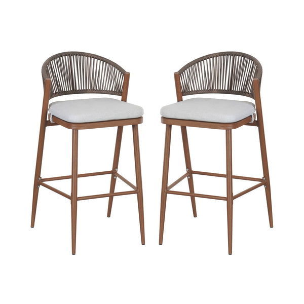 English Elm Christopher Knight Home® - Outdoor 30.25" Barstool Set Of 2 - Stylish Aluminum Frame With Pe Rattan Backrest, Teak Finish N772P245120T