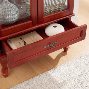 English Elm Lighted Glass Curio Cabinet With Adjustable Shelves, Drawer & Built-In Lighting - Elegant Cherry Finish W1758P294633