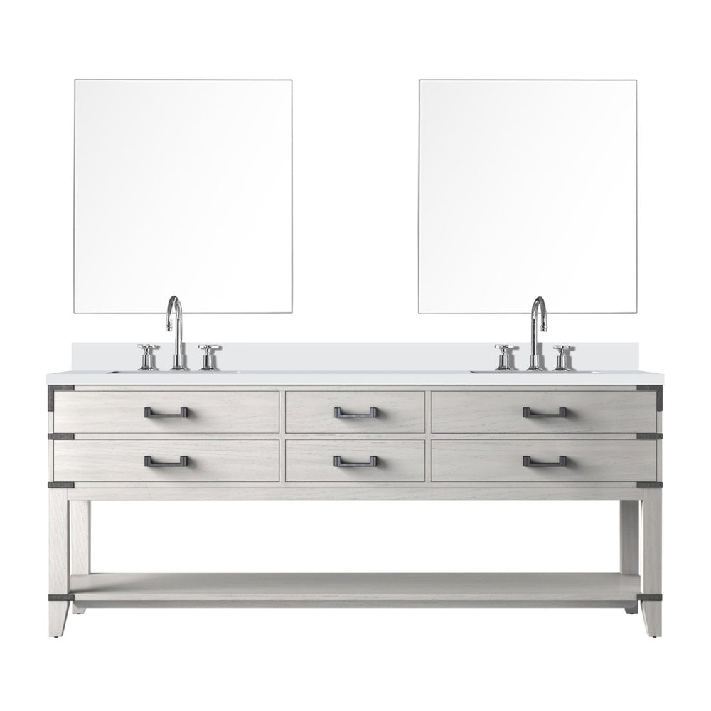 English Elm White Oak Double Bath Vanity Set With White Quartz Top, Mirrors & Faucet - Elegant Spa Retreat B2731S01909-GIGA