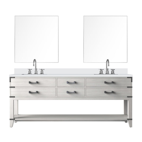 English Elm White Oak Double Bath Vanity Set With White Quartz Top, Mirrors & Faucet - Elegant Spa Retreat B2731S01909-GIGA
