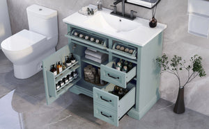 English Elm [video] 36 Inch Freestanding Bathroom Vanity Rubberwood Cabinet with Ceramic Sink Storage Grey N759P313315F