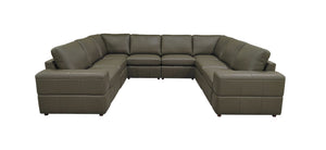 English Elm Premium Leather Match Sectional with Dual Recliners Wide Square Arms Living Room Olive Green B2748S00160