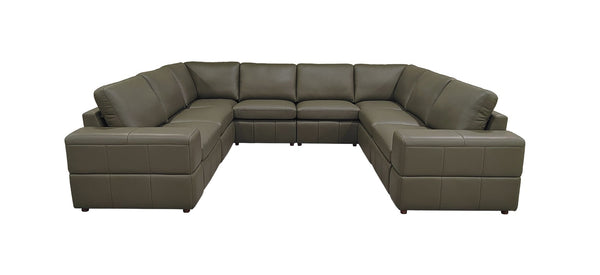 English Elm Premium Leather Match Sectional with Dual Recliners Wide Square Arms Living Room Olive Green B2748S00160