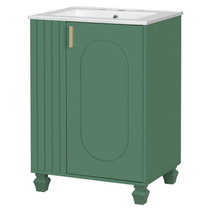 English Elm Christopher Knight Home® - 24" Retro Bathroom Vanity with Ceramic Sink, Solid Wood Frame, Soft-Close Door, Ample Storage Green N759P293645F