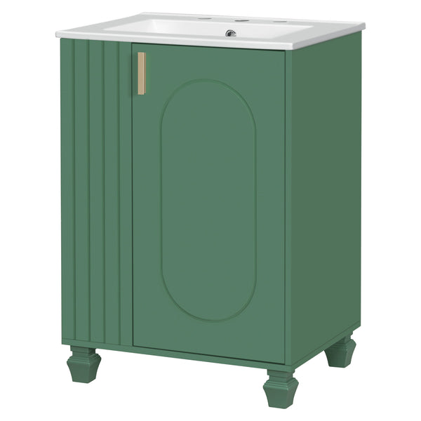 English Elm Christopher Knight Home® - 24" Retro Bathroom Vanity with Ceramic Sink, Solid Wood Frame, Soft-Close Door, Ample Storage Green N759P293645F