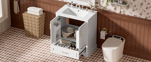 English Elm 30" Modern Bathroom Vanity with Ceramic Sink, Soft-Close Doors, Divided Drawer & Dual Door Shelves White N729P321376K