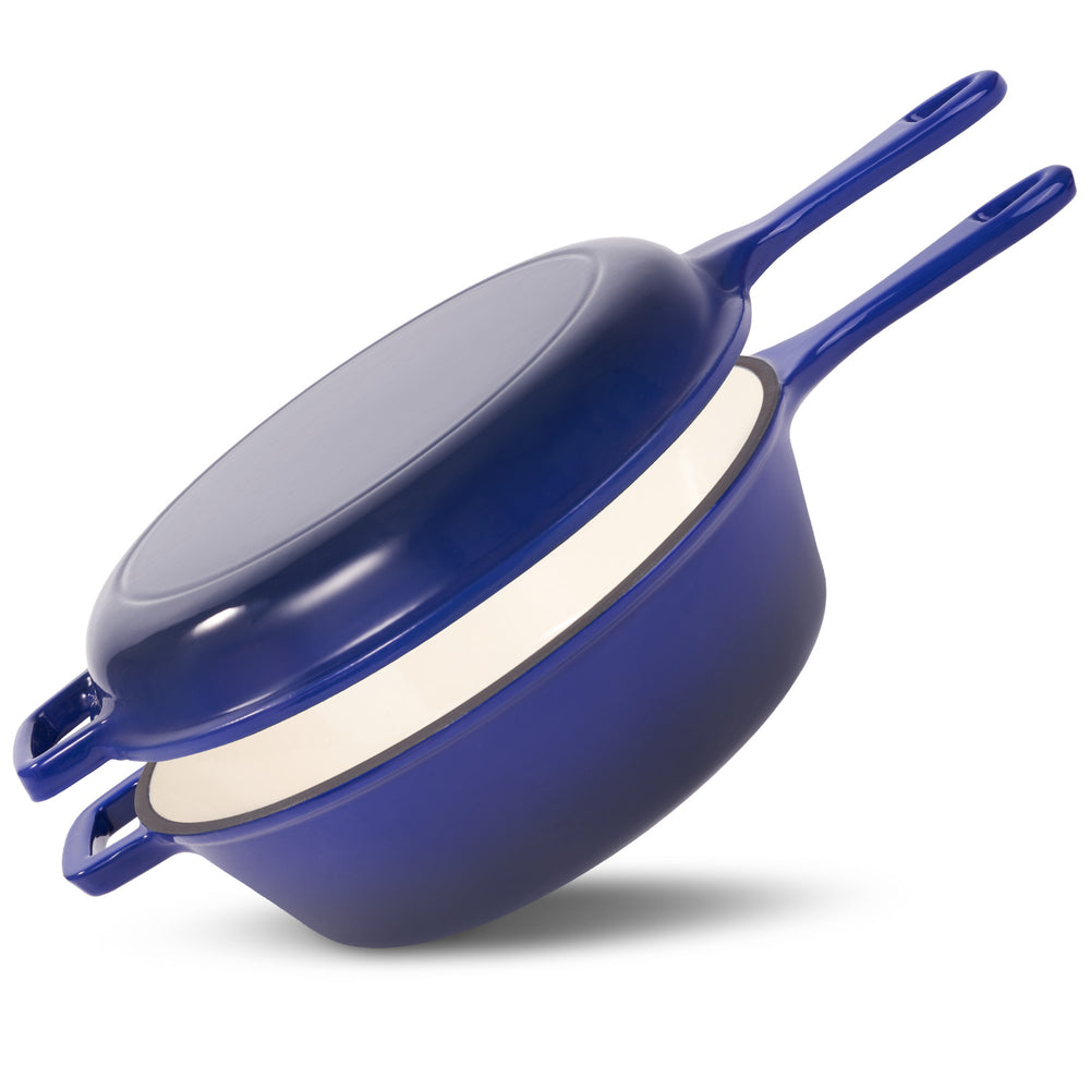 English Elm Enameled Cast Iron Skillets Dutch Oven Set 3QT + 1.5QT – Durable Heat-Retaining, Versatile Cookware Blue T3950P399254