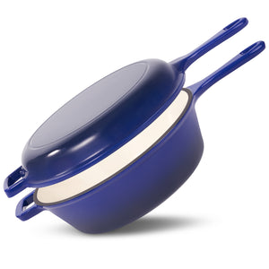 English Elm Enameled Cast Iron Skillets Dutch Oven Set 3QT + 1.5QT – Durable Heat-Retaining, Versatile Cookware Blue T3950P399254