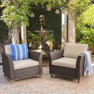 English Elm Christopher Knight Home® - GLENWOOD Single Sofa Brown PE Rattan Outdoor Armchair with Iron Frame, Waterproof Fabric, Compact 52.5" L x 33.15" W x 19.5" H 60773.00MBG