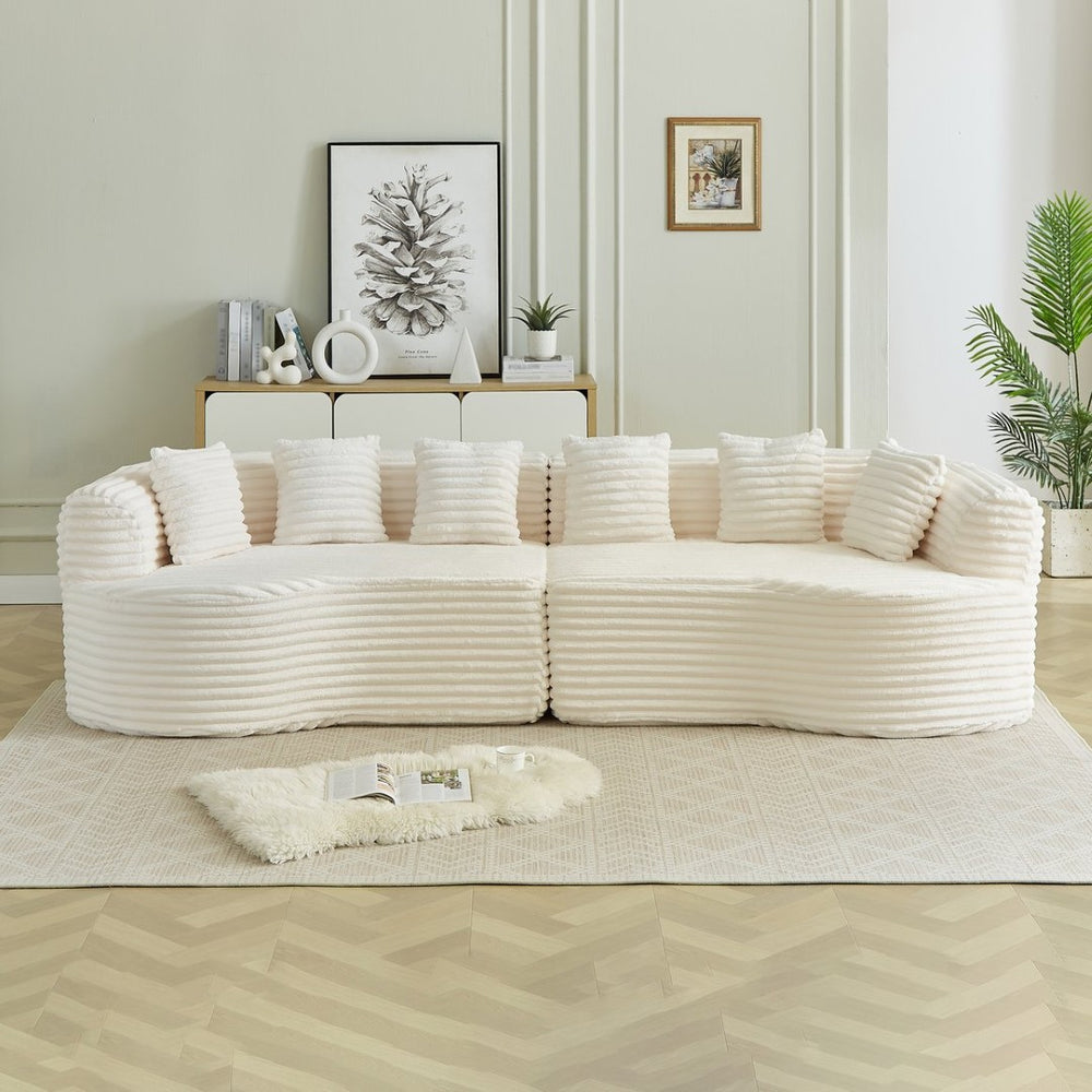 English Elm Curved Chenille Sectional Sofa Oversized Four Seat Cloud Foam Living Room Lounge W3505P355585