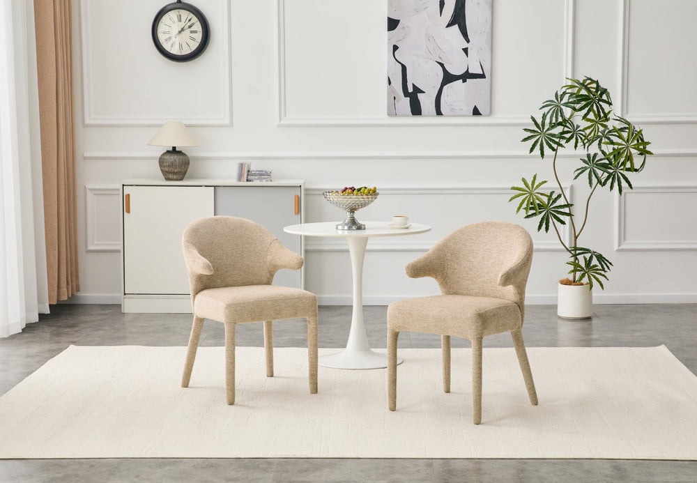 English Elm Modern Chenille Linen Accent Chair Sculptural Hollow Back Swivel Seat for Dining Vanity Khaki W3493P456190