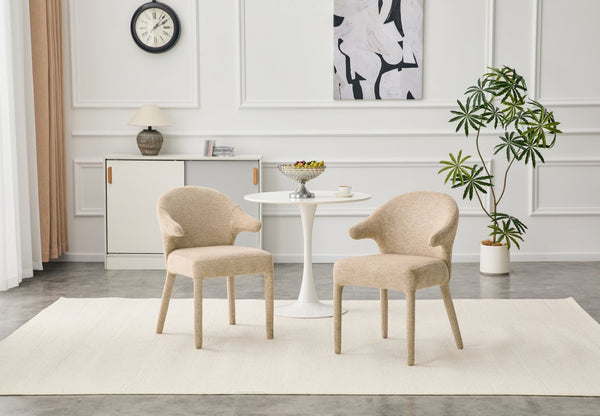 English Elm Modern Chenille Linen Accent Chair Sculptural Hollow Back Swivel Seat for Dining Vanity Khaki W3493P456190