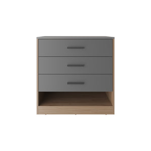 English Elm Alder 27" High Three Drawer Dresser with Open Shelf — Compact Matte Gray & Oak Accent Storage Piece B070P337064
