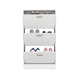English Elm Inola Modern Pull-Down Shoe Rack — Slim 3-Compartment White Storage for 18 Pairs, Entryway-Friendly B200P361994