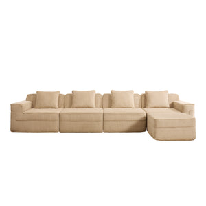 English Elm Modular 4-Seat L-Shaped Sectional Sofa - Plush Corduroy Couch With Movable Ottoman & Pillows W3041S00321