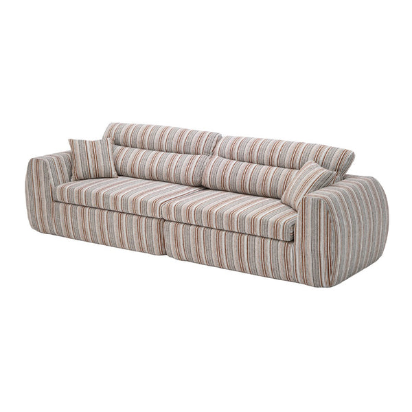English Elm Chenille Stripe Velvet Sofa Three Seat Minimalist Upholstered Couch for Living Room Brown White W5532S00012