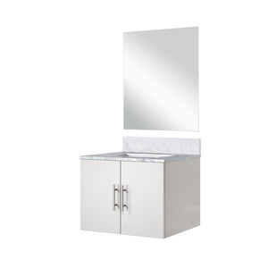 English Elm Glossy White Single Bath Vanity With Carrara Marble Top & Frameless Mirror - Perfect For Small Spaces! B2731S00746