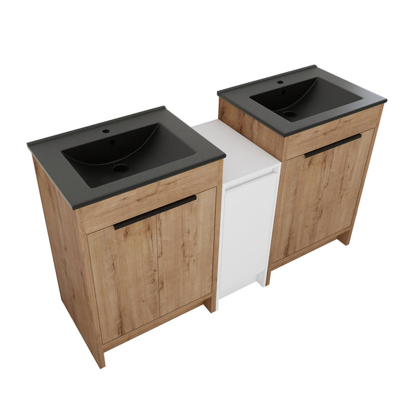 English Elm 60 Inch Freestanding Bathroom Vanity With Black Sink, Soft-Close Doors & Ample Storage Space W999S00322