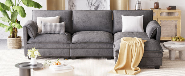 English Elm 107.8'' Large L-Shaped 3-Seater Sofa With Movable Ottoman & Pockets - Modern Comfort For Any Space W680S00046