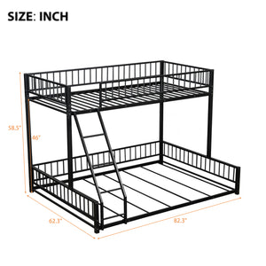 English Elm Twin XL over Queen Metal Bunk Bed with Ladder and Guardrails, Space-Saving Sturdy Frame for Kids and Guests Black N709P277756B