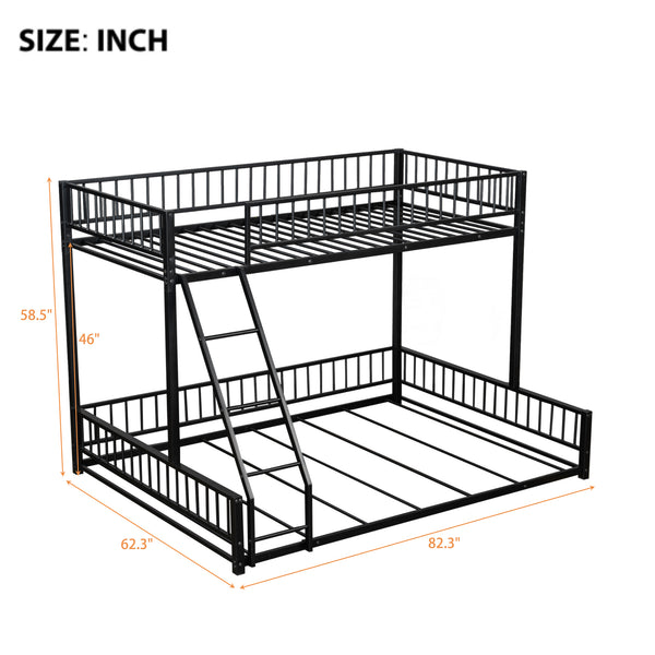 English Elm Twin XL over Queen Metal Bunk Bed with Ladder and Guardrails, Space-Saving Sturdy Frame for Kids and Guests Black N709P277756B
